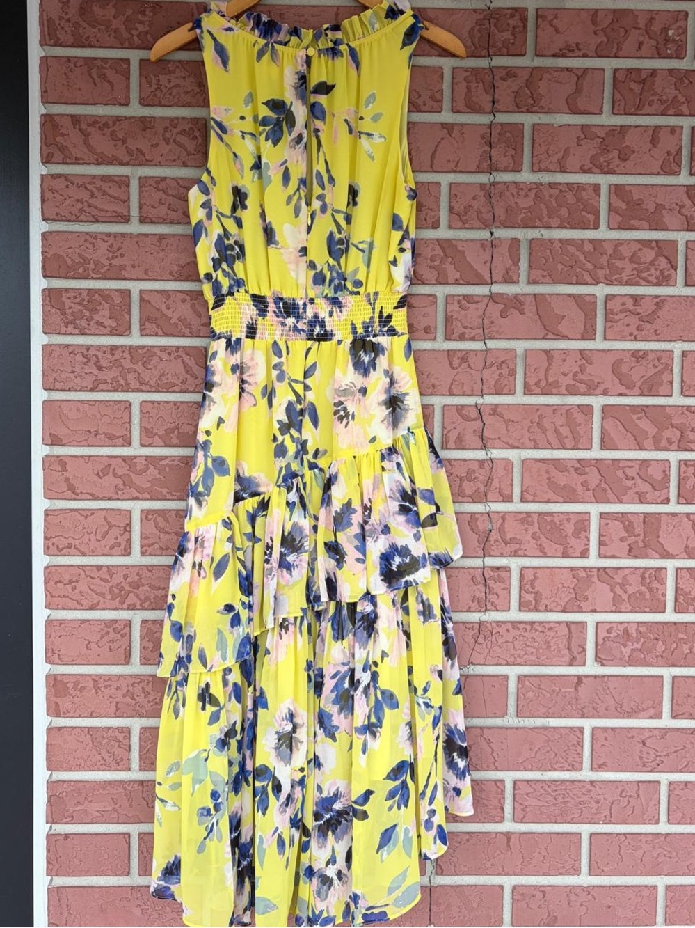 Eliza J Yellow Floral High-Low Tiered Maxi Dress